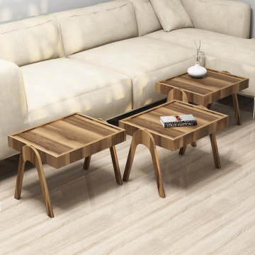 Set 3 masute de cafea Roma nuc 53,6x64x40 cm - Img 3