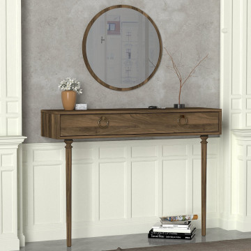 Set consola din pal melaminat Goldy nuc 120 cm si oglinda 90 cm - Img 2