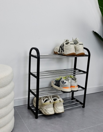 Set de 12 Pantofar cu 4 rafturi, din oțel și PP, negru, 50,5 x 19 x 57 cm - Img 5
