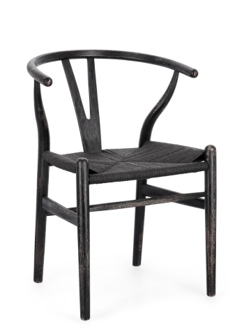 Set de 2 Scaun din lemn de fag cu șezut împletit, natural/negru, 50 x 49.5 x 77 cm