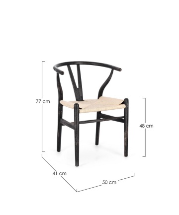 Set de 2 Scaun din lemn de fag cu șezut împletit, natural/negru, 50 x 49.5 x 77 cm - Img 3