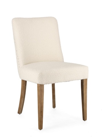 Set de 2 scaune Beatriz, cu ținte metalice, tapițerie din poliester cu efect buclé, natur, 48x57x88 cm