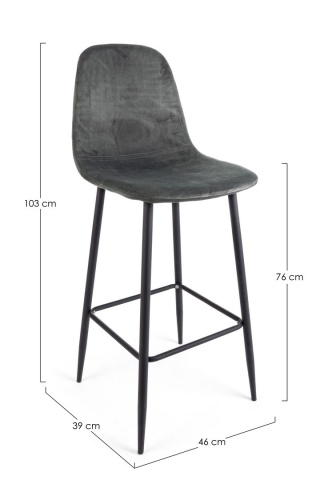 Set de 2 scaune de bar Irelia, din catifea, gri închis, 46x39x103 cm - Img 3