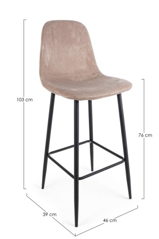Set de 2 scaune de bar Irelia, din catifea, taupe, 46x39x103 cm - Img 3