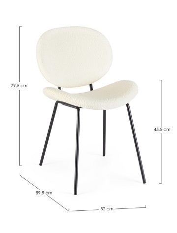 Set de 2 scaune Maddie, din țesătură bouclé și metal, alb, 52x59.5x79.5 cm - Img 3