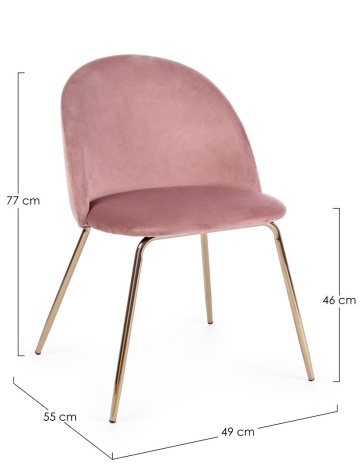 Set de 4 scaune cu tapițerie catifea, roz, cu picioare metalice aurii - Img 2