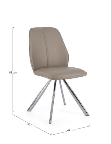 Set de 4 scaune din piele ecologică și picioare din oțel cromat, taupe, 44x62x88 cm - Img 2