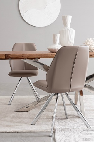 Set de 4 scaune din piele ecologică și picioare din oțel cromat, taupe, 44x62x88 cm - Img 8