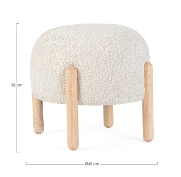 Taburet Dayla, rotund, diametru 45 cm, din poliester cu efect bouclé, crem - Img 2