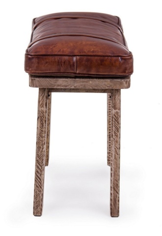 Taburet dreptunghiular Charleston, din lemn de mango și piele naturală de bivol, 54x30x53 cm - Img 4