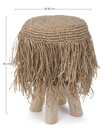 Taburet Florinda, din ramuri de lemn de tec, cu șezut împletit din sisal, finisaj natural, diametru 35 cm, înălțime 45 cm - Img 2