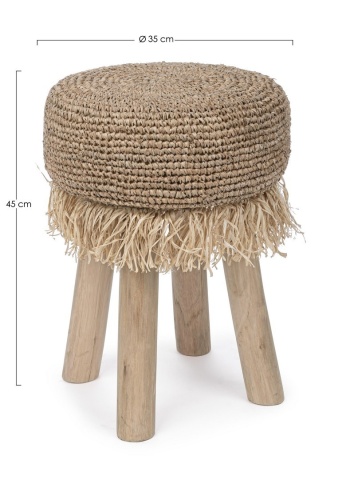 Taburet Florinda, din ramuri de lemn de tec, cu șezut împletit din sisal, finisaj natural, diametru 35 cm, înălțime 45 cm - Img 2