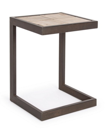 Taburet jos Blocks, stil nordic, metal și lemn de brad, 36x32x47 cm - Img 1