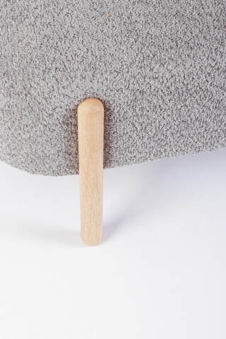 Bancheta tapitata Dayla, cu picioare din lemn, tapițerie bouclé, gri deschis, 108x41.5x48 cm - Img 4
