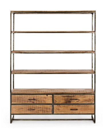 Bibliotecă Elmer cu 4 rafturi și 4 sertare din lemn masiv maro 190 cm - Img 3