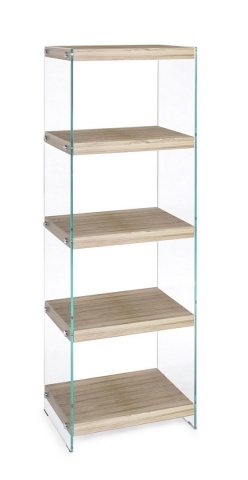 Bibliotecă Kenya din sticlă și lemn cu 5 rafturi 131 cm