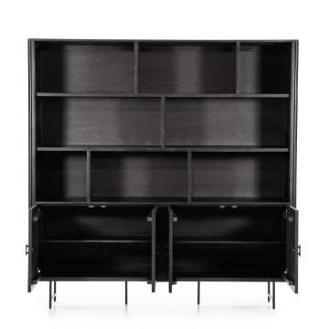 Biblioteca Remi din lemn de mango negru 200x37x200 cm - Img 2