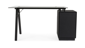 Birou Charlie cu corp de sertare, cadru metalic și blat din sticlă, negru, 150.5x80x75 cm - Img 4
