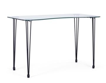 Birou cu blat din sticlă securizată și picioare din oțel vopsit electrostatic, negru, 120x60 cm
