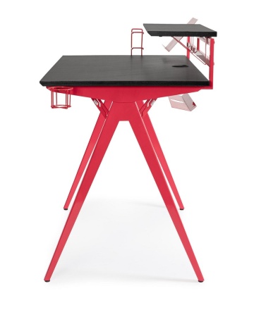 Birou de gaming, cu cadru metalic și blat cu efect de fibră de carbon, roșu și negru, 135.5x60x95 cm - Img 6