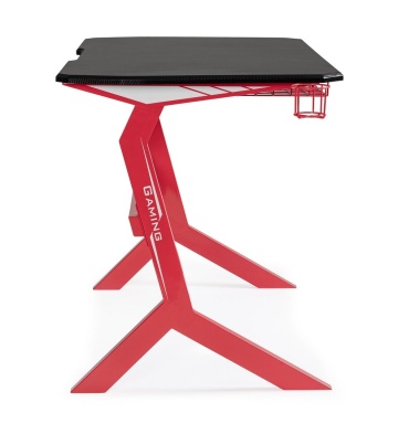 Birou de gaming, cu cadru metalic și blat cu efect de fibră de carbon, roșu și negru, 118x65x76 cm - Img 5