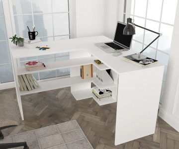 Birou pe colt din pal melaminat Stylo alb 120 cm - Img 4