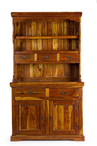 Bufet cu vitrină Chateaux, din lemn masiv de acacia indiană, finisaj rustic antichizat, 107x45x190 cm - Img 3