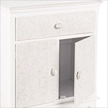 Comodă Clorine, cu 2 uși și 1 sertar, motive florale încrustate, din MDF, finisaj mat, 60x30x78 cm - Img 6