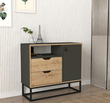 Comoda din pal melaminat Dolores stejar si antracit 90 cm - Img 3