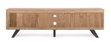 Comodă TV Aron, 190 cm, 2 uși cu inserții metalice, lemn de acacia și oțel, 190x43x56 cm - Img 4