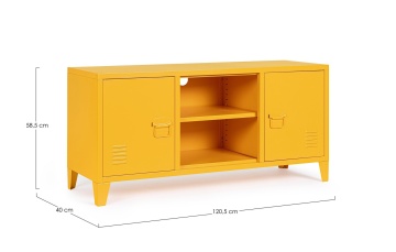 Comodă TV Cambridge, cu 2 uși, din oțel vopsit epoxidic, galben, 120,5x40x58,5 cm - Img 2