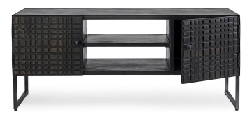 Comodă TV Dorset, 130 cm, cu 2 uși, cadru din oțel și uși din lemn, 130x40x56 cm - Img 8