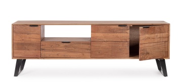 Comodă TV ISAR, 175 cm, cu 3 uși și 1 sertar încrustate manual, din lemn de salcâm și metal, 175x40x60 cm - Img 7