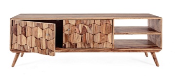 Comodă TV Kant, 2 uși, din lemn masiv de sheesham, finisaj natural, 145x35x49 cm - Img 6