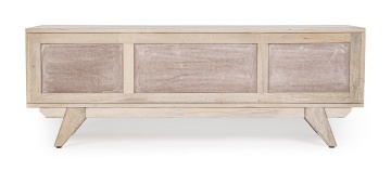 Comodă TV Sahana, cu 2 uși, din lemn de mango și ratan, finisaj alb spălăcit, 128x40x45 cm - Img 4