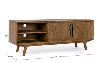 Comodă TV Sherman, 152 cm, cu 2 uși, din lemn de mango, stil vintage, 152x40x55 cm - Img 2