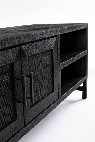 Comodă TV Weston, 130 cm, 2 uși și 2 sertare, din lemn de mango cu inserții din ratan, 130x40x55 cm - Img 6