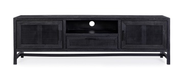 Comodă TV Weston, 180 cm, 2 uși și 1 sertar, din lemn de mango cu inserții din ratan, 180x40x55 cm - Img 3