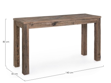 Consolă Kaily, din lemn reciclat de ulm, cu blat parchet antichizat, finisaj natural, 140x45x80 cm - Img 2