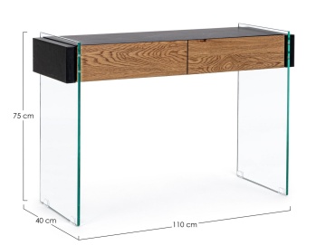 Consolă Line, cu 2 uși, din MDF cu efect de lemn negru și laterale din sticlă, 110x40x75 cm - Img 2
