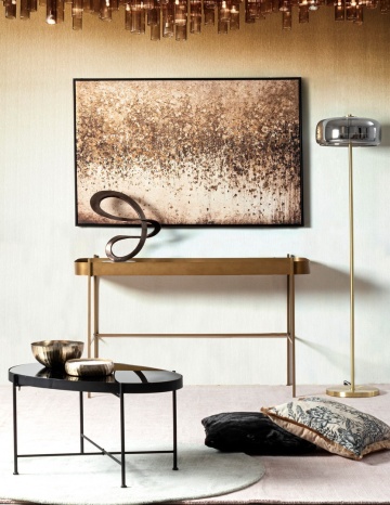 Consolă stil glamour Rashida, blat din sticlă, cadru din oțel auriu, 120.5x43x75 cm - Img 5