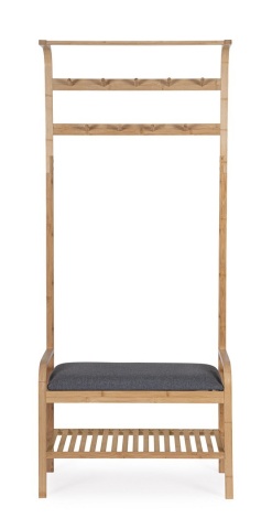 Cuier cu bancă Phillp, din bambus, Natural și Gri, 73 x 34 x 171 cm - Img 2