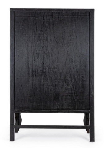 Dulap dining Jinan, cu rafturi, din lemn de ulm reciclat, finisaj lăcuit lucios, negru, 108x48x174 cm - Img 4