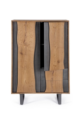 Dulap living Garwood, 2 uși și 2 sertare, din MDF furniruit stejar și oțel, cu închidere amortizată, finisaj natural, 80x42x120 cm - Img 9