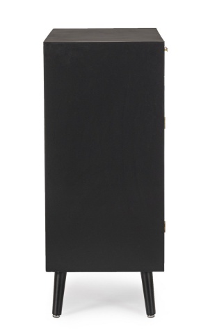 Dulapior Josine, lemn de pin, cu 2 uși, 2 sertare și inserții din ratan, negru, 80x40x92 cm - Img 5