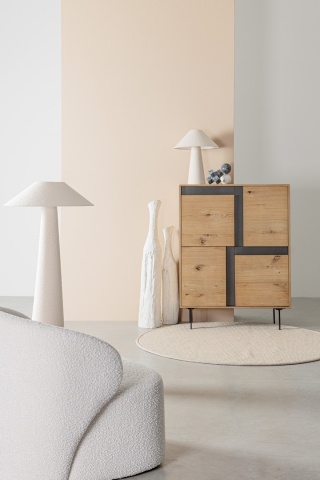 Dulapior Stanwood, cu 3 uși, MDF furniruit stejar, finisaj natural, 90x40x120 cm - Img 10