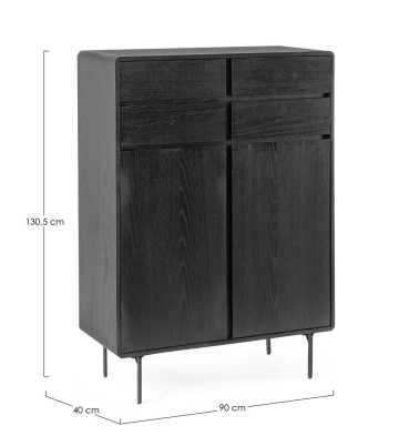 Dulapior Widald, cu 2 uși și 4 sertare, din MDF furniruit cu frasin și oțel, negru, 90x40x130.5 cm - Img 2