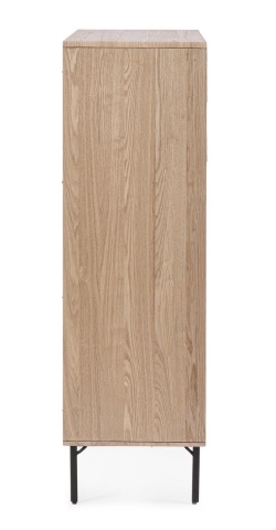Dulapior Widald, cu 2 uși și 4 sertare, din MDF furniruit cu frasin și oțel, natural, 90x40x130.5 cm - Img 5