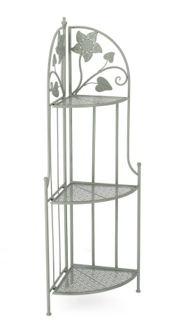 Etajeră de colț Harriet, 3 polițe, pliabilă, din oțel, culoare salvie, 49x33x126 cm
