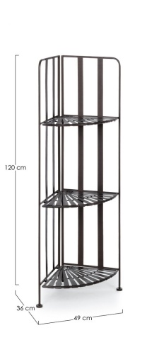 Etajeră de colț pliabilă cu 3 rafturi, din metal vopsit electrostatic, maro, 49x36x120 cm - Img 2